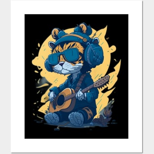 Baby Tiger Playing Guitar Cute and Quirky Posters and Art